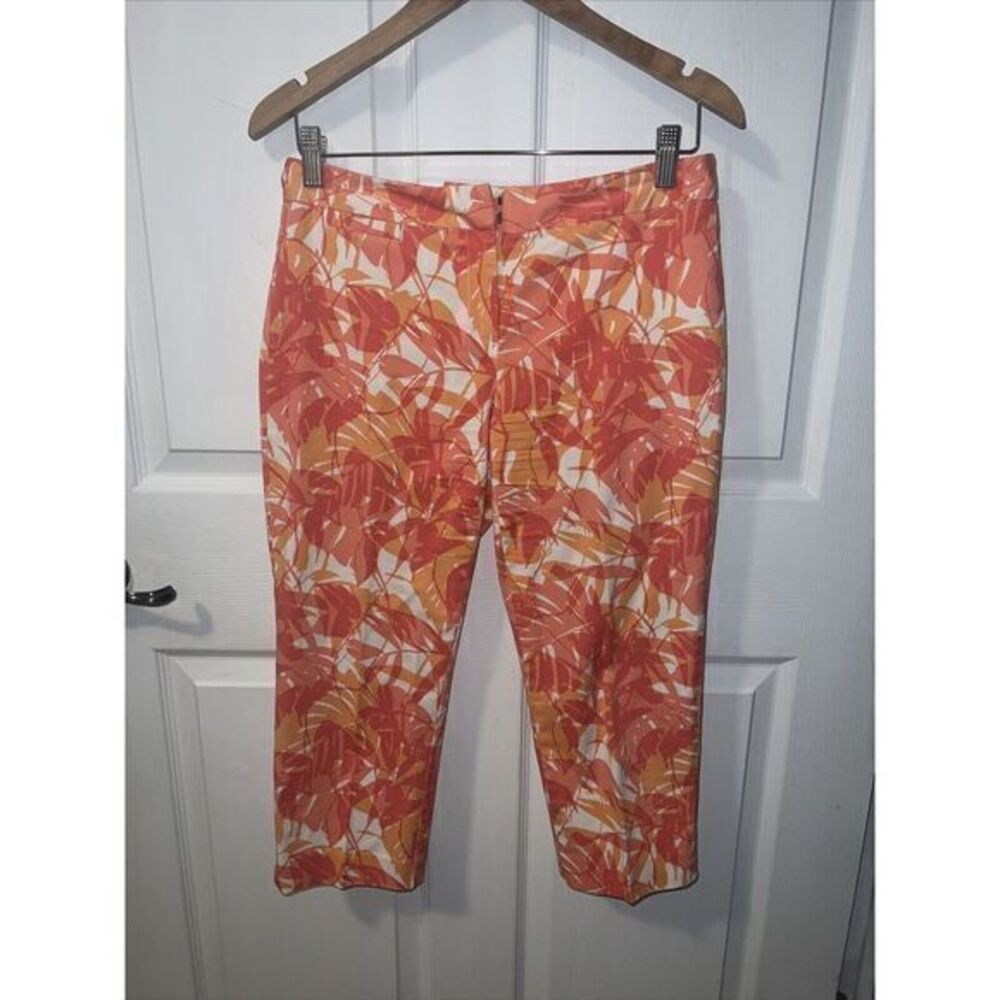 J Jill Women's Stretch Capri Pants Pink Orange Floral Size 4petite